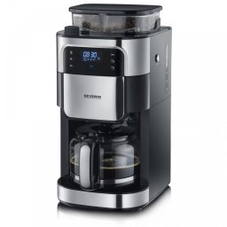 Cafetiera Severin KA 4813 1.25L Carafa Sticla Rasnita Incorporata Display LED 1000W Negru/Argintiu
