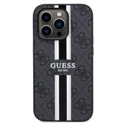 Husa Guess 4G Printed Stripes cu MagSafe compatibila cu iPhone 15 Pro Max, Negru