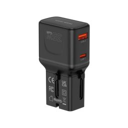 Incarcator Mobile Origin Travel Adapter GaN, 35W, 1xUSB-C, 1xUSB-A, Compatibil cu prize EU/UK/US/AU, Negru