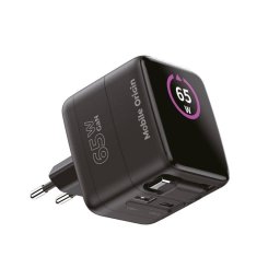 Incarcator Mobile Origin GaN Display Charger PW3, 65W, 3A, 2x USB-C, 1x USB-A, Fast Charging, Negru