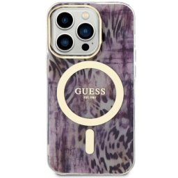 Husa Guess Leopard cu MagSafe compatibila cu iPhone 14 Pro, Roz
