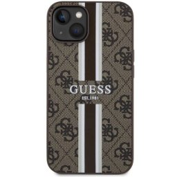 Husa Guess 4G Printed Stripes cu MagSafe compatibila cu iPhone 14 Plus / 15 Plus, Maro