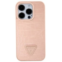 Husa Guess Croco Triangle Metal Logo compatibila cu iPhone 15 Pro Max, Roz