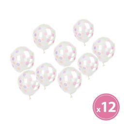 Set Baloane cu Buline Colorate Family Party 12x Piese / Pachet Alb