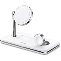 Incarcator Wireless UGREEN 3-in-1 25W Qi2 Compatibil MagSafe pentru iPhone AirPods si Apple Watch Alb
