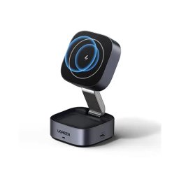 Incarcator Wireless UGREEN MagFlow 2-in-1 Compatibil MagSafe Qi2 15W Gri