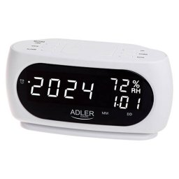 Ceas Desteptator Adler LED Masurare a Temperaturii si Umiditatii Alb