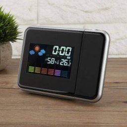 Ceas de Birou Procart Proiector cu Led Reglabil Ecran Lcd Alarma Data Statie Meteo de Interior Negru