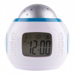 Ceas Led Desteptator Procart Proiector Stele Calendar Termometru 10 Melodii Alb