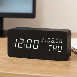 Ceas Procart Led Digital de Birou Afisaj Temperatura/Umiditate Alarma Alimentare Duala Mdf Negru
