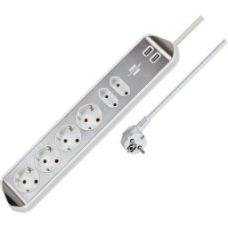 Prelungitor Brennenstuhl Estilo 4 Prize 2x USB Cablu 2M Alb/Argintiu