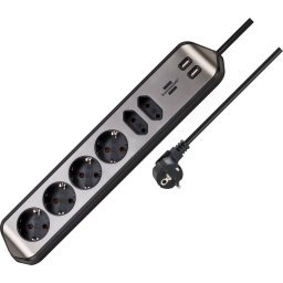 Prelungitor Brennenstuhl Estilo Multi Socket 4x Schuko 2x EURO 2x USB Cablu 2M Argintiu/Negru