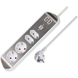 Prelungitor Brennenstuhl Estilo Multi Socket 2x Schuko 2 Prize EURO 2x USB Cablu 2M Alb/Argintiu