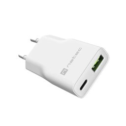 Incarcator Natec Ribera GaN Slim 20W USB-A USB-C Alb