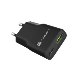 Incarcator Natec Ribera GaN Slim 20W USB-A USB-C Negru