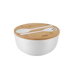 Bol Salata cu Capac Zass Gourmet ZG-SB 01 din Fibra de Bambus Diametru 25CM Alb