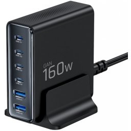 Incarcator TECH-PROTECT Statie DC160W-GAN 160W 5A 2 x USB-A - 4 x USB-C Negru