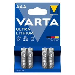 Baterie litiu 1.5V AAA (R3/LR3) Varta, blister 4 bucăți
