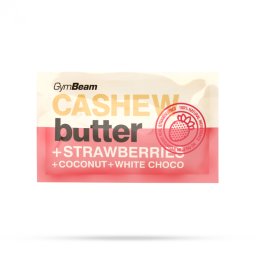 GymBeam Unt de caju cu nucă de cocos, ciocolată albă și căpșuni 30 g