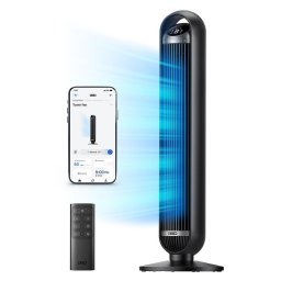 Ventilator de podea Dreo Tower Fan 413S, 35 W, 92 cm, 1961 m³/h, 8 viteze, 4 moduri, Oscilatie, Aplicatie mobila, Comenzi vocale, Negru
