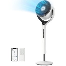 Ventilator de podea Dreo TurboPoly™ Fan 565S, 36 W, 6 moduri, 9 viteze, Oscilatie 3D 120°, Aplicatie mobilă, Wi-Fi, RGB, HyperSilent, Alb