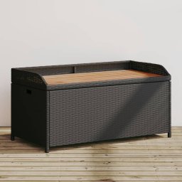 Gossi banca depozitare gradina, negru, 100x50x52 cm, poliratan/acacia