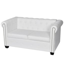 Gossi canapea chesterfield cu 2 locuri, piele artificiala, alb