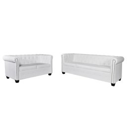 Gossi canapea chesterfield cu 2 si 3 locuri, piele ecologica, alb