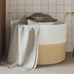 Gossi cos de depozitare, bej si alb, Ø51x33 cm, bumbac