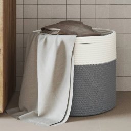 Gossi cos de depozitare, gri si alb, Ø40x35 cm, bumbac