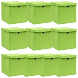 Gossi cutii depozitare cu capace 10 buc. verde, 32x32x32 cm, textil