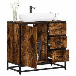 Gossi dulap pentru chiuveta de baie stejar afumat 65x33x60 cm lemn