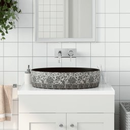 Gossi lavoar de blat negru si albastru 56,5x36,5x13,5cm ceramica oval