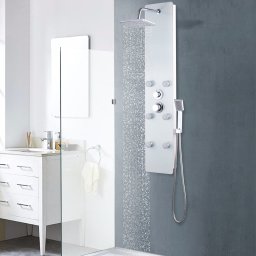 Gossi panou de dus din sticla, 25x44,6x130 cm, alb