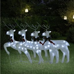 Gossi reni de craciun, 4 buc., alb, 80 led-uri