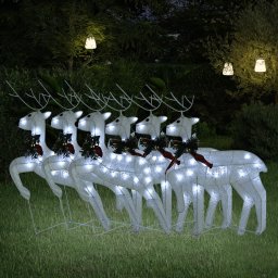 Gossi reni de craciun, 6 buc., alb, 120 led-uri