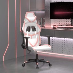 Gossi scaun de gaming de masaj, alb si roz, piele ecologica