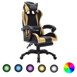 Gossi scaun de racing cu led rgb, auriu si negru, piele ecologica