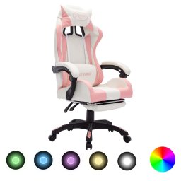 Gossi scaun de racing cu led rgb, roz si alb, piele ecologica