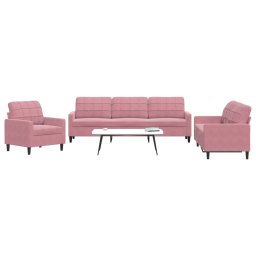 Gossi set de canapele cu perne, 3 piese, roz, catifea