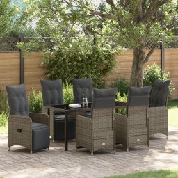 Gossi set de dining pentru gradina 7 piese cu perne gri din rattan poli