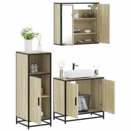 Gossi set mobilier de baie, 3 piese, stejar sonoma, lemn prelucrat