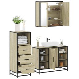 Gossi set mobilier de baie, 3 piese, stejar sonoma, lemn prelucrat