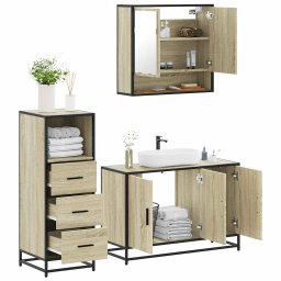 Gossi set mobilier de baie, 3 piese, stejar sonoma, lemn prelucrat