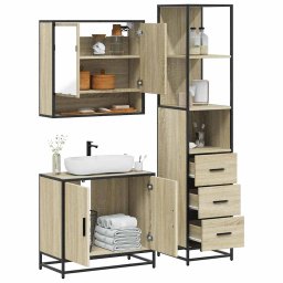 Gossi set mobilier de baie, 3 piese, stejar sonoma, lemn prelucrat