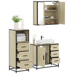 Gossi set mobilier de baie, 3 piese, stejar sonoma, lemn prelucrat