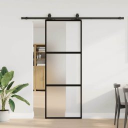 Gossi usa glisanta cu set feronerie neagra 76x205cm sticla securizata