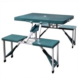 Set pliabil camping cu masa si 4 scaune din aluminiu usor, verde