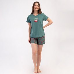 Pijama Damă din Bumbac 100% Vienetta, Model 'Cherries - We Love Sweet'