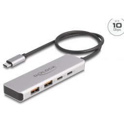 DELOCK USB 10 Gbps USB Type-C hub 2 x de tip A USB cu conexiune și 2 x USB Type-C cu conexiune